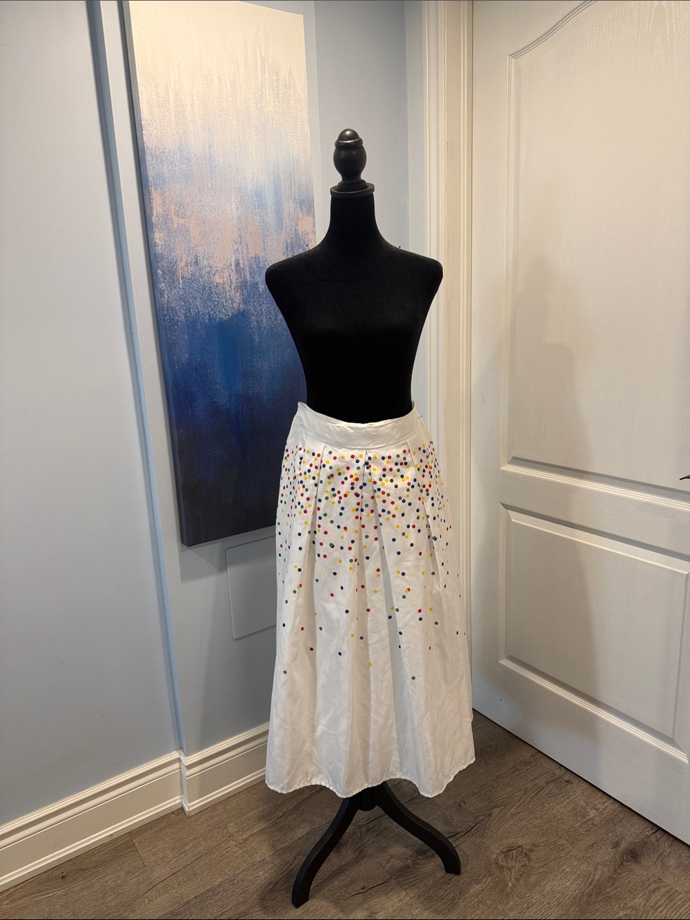 HBC Stripes White Midi Skirt with Multicolor Dot Embellishments